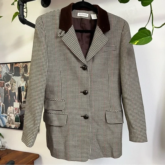 Ann Taylor 100% Wool Houndstooth Blazer Brown 10P - Picture 1 of 11